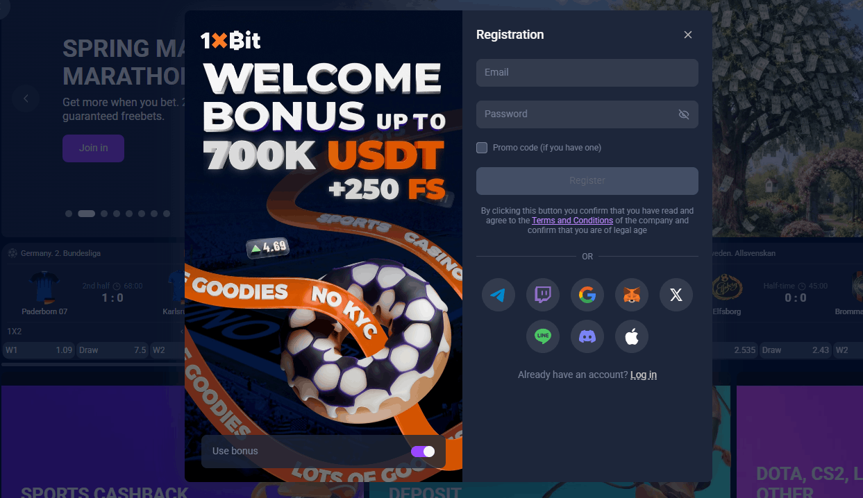 Uncrossable Rush en 1xBit – Registro paso a paso