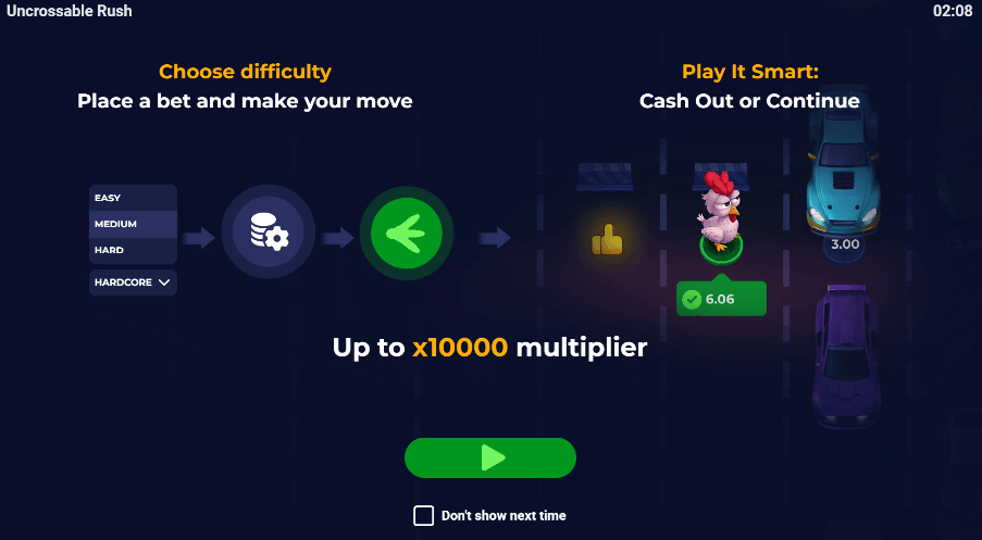 Uncrossable Rush – Niveles de dificultad